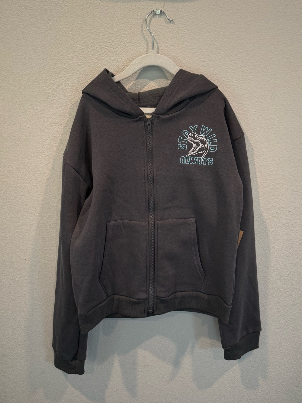 Stitch & Stone Gray Dinosaur Zip Up Hoodie Boy’s Size 10 Sweatshirt Fleece